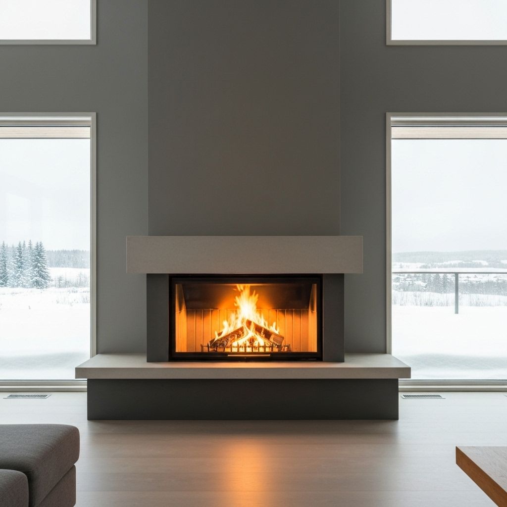 Cozy fireplace with warm fire